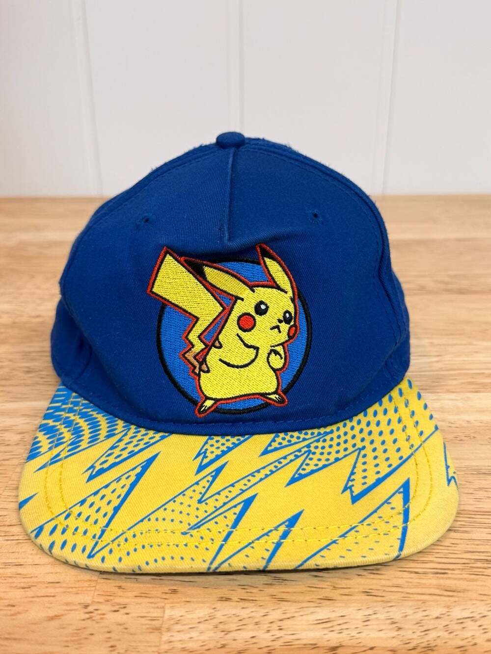 2016 Pokemon Pikachu Youth Snapback Hat Blue with Lightning Bolt Brim